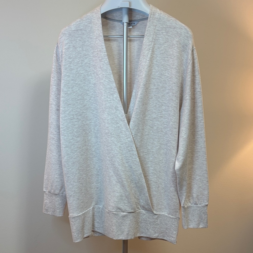 Athleta Purana Athleisure V-Neck Wrap Sweater in Toasted Heather Sz X LG